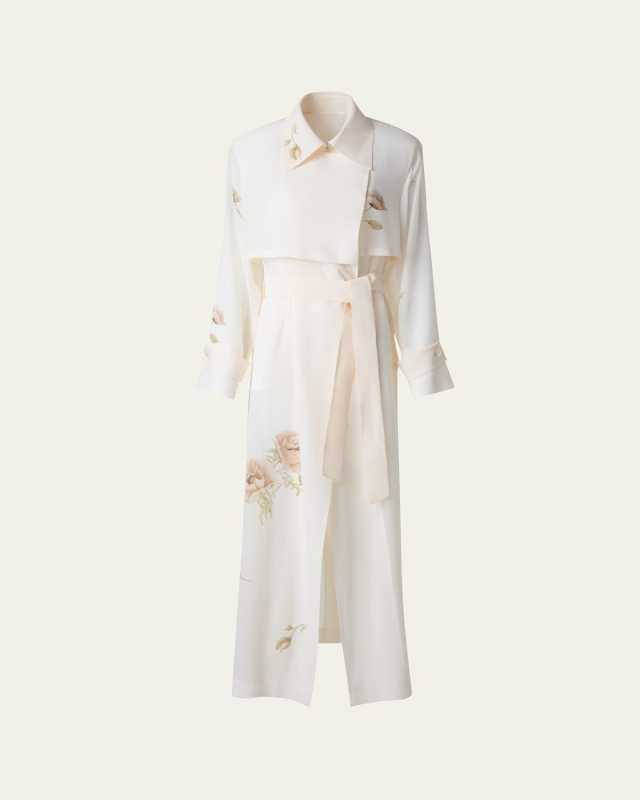 Haider Floral-Print Silk Crepe Trench Coat